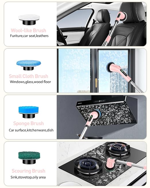 Shower Scrubber with Long Handle, Shower Cleaner Brush with 8 Floor Machine Pads, Cordless Electric Spin Scrubber for Cleaning with 2 Speed, Cleaning Supplies for Bathroom Bathtub Kitchen Floor Toilet
