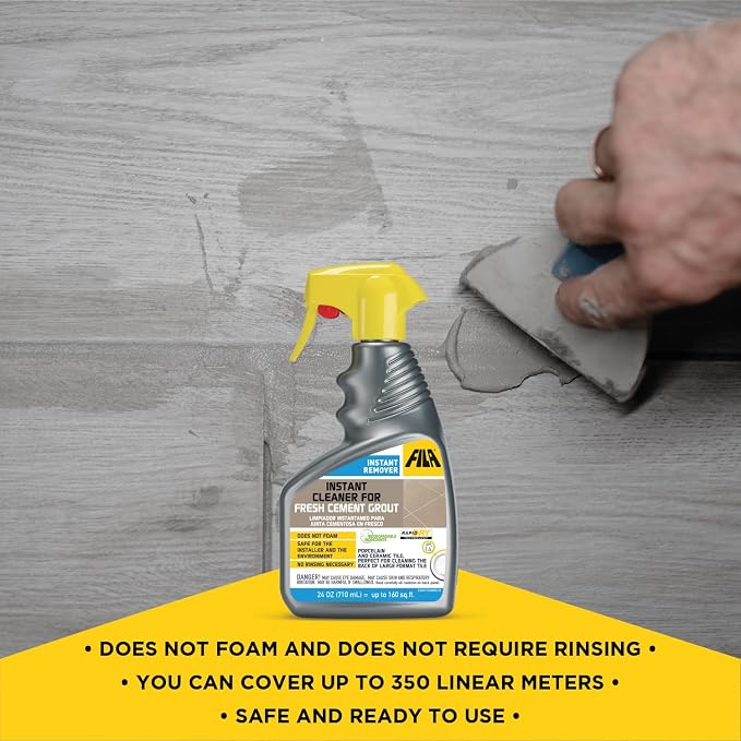 FILA Surface Care Solutions, INSTANT REMOVER, Spray for Grout Haze Clean Up Simultaneously with Installation, Tile and Grout Cleaner, Fast and Effective on Cement Grout, Ready to Use, 24oz