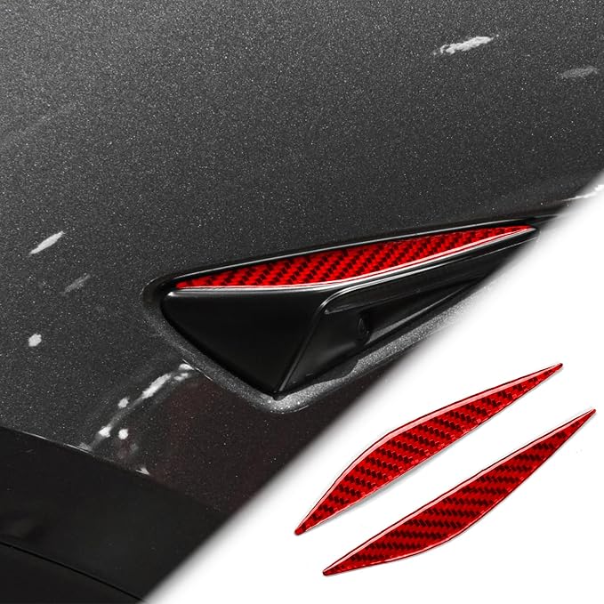 Red Real Carbon Fiber Trim for Tesla Accessories | for Model 3 2017-2022 / Model Y 2020-2024 Side Indicator Turn Signal Panel Sticker Exterior Thick Overlay Decal