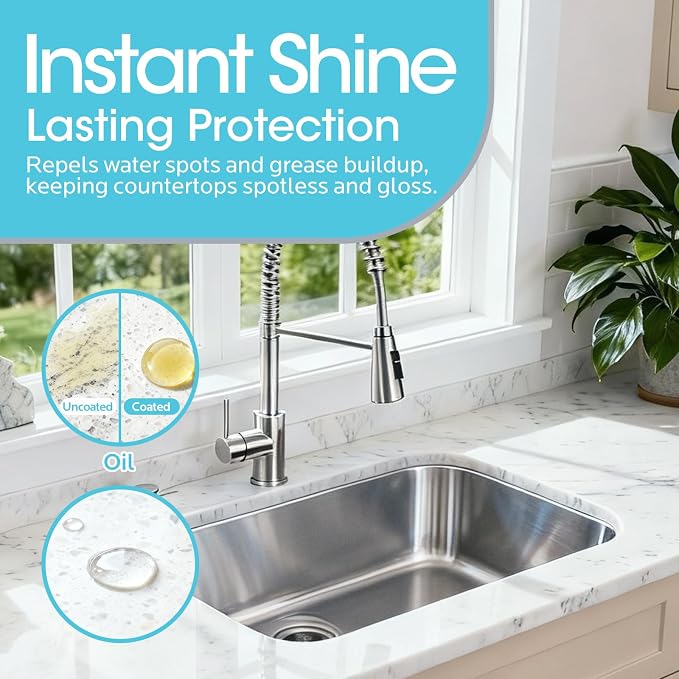 Ceramic Coating Spray Kit for Home: Long-Lasting Stain and Water-Spot Repellent for Kitchen Bath Surfaces - Repel Fingerprints Bathroom Cleaner Safe for Stainless Steel Glass Tile (500ml)