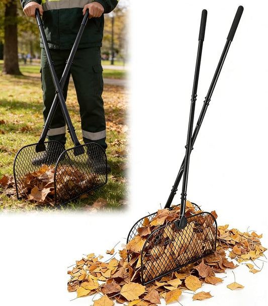 Metal Leaves Rakes with Long Handle, Lightweight Leaf Collector for Gardening, Leaf and Grass Picker Upper Tool, Ideal for Yard Shrub Cleanup