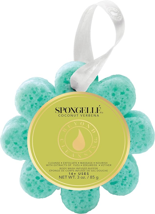 Spongellé Coconut Verbena Wild Flower Bath Sponge | Built-in Body Wash & Body Scrubber, Shower Loofah Sponge for Women | 14+ uses