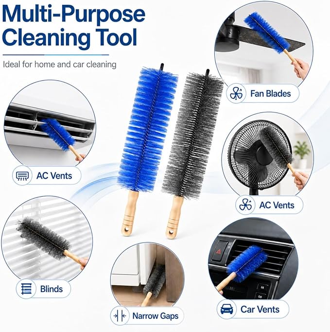 2026 Reusable Fan Cleaner Brush with Bendable Microfiber Head - Washable Dust Remover for Electric Fans, AC Vents, Home & Car Vents, Curtains (Mixed 2 Pcs)