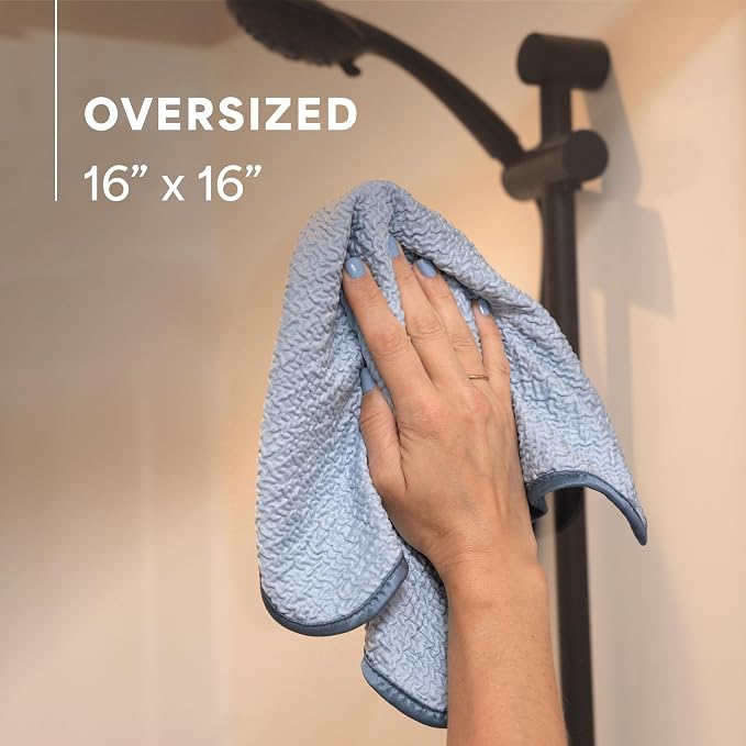 S&T INC. Aura Microfiber Glass Cleaning Cloth, 4 Pack, 16" x 16", Blue | Dual-Sided Towel, Lint-Free, Streak-Free, Reusable Cleaning Cloth for Home and Car