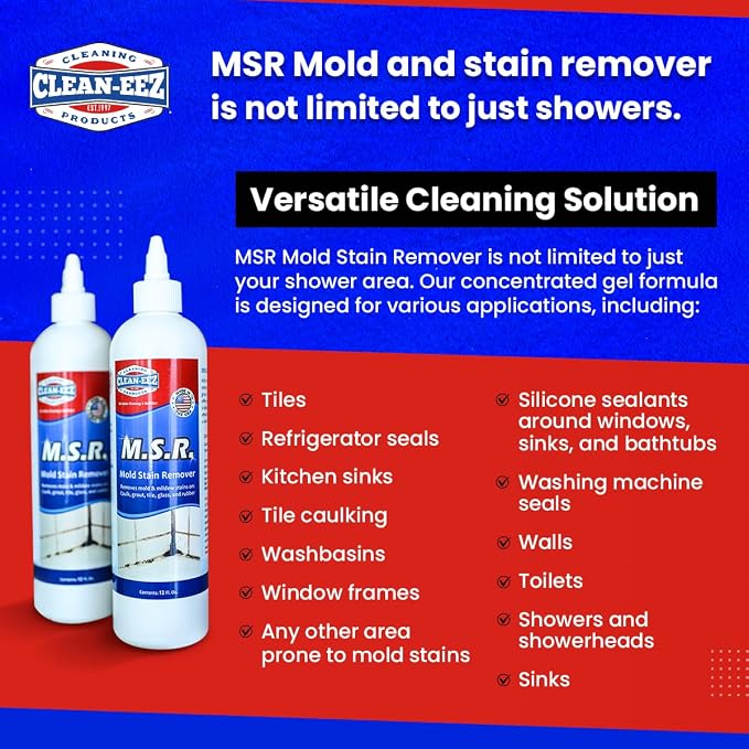 Clean-eez Mold Stain Remover Gel | Powerful Mold and Mildew Stain Remover for Caulk and Almost Any Bathroom Surface Like Grout, Glass, Tile and Rubber | Made In USA from US Company