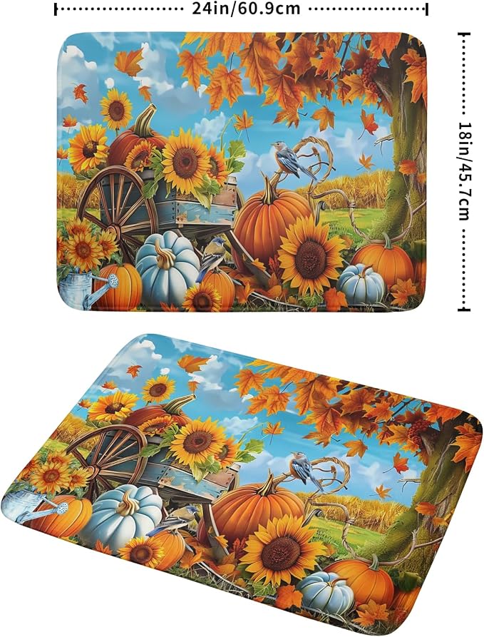Fall Dish Drying Mat for Kitchen Counter Autumn Pumpkin Cute Bird Microfiber Absorbent Dish Draining Reusable Washable Foldable Extra Large 18"x24"