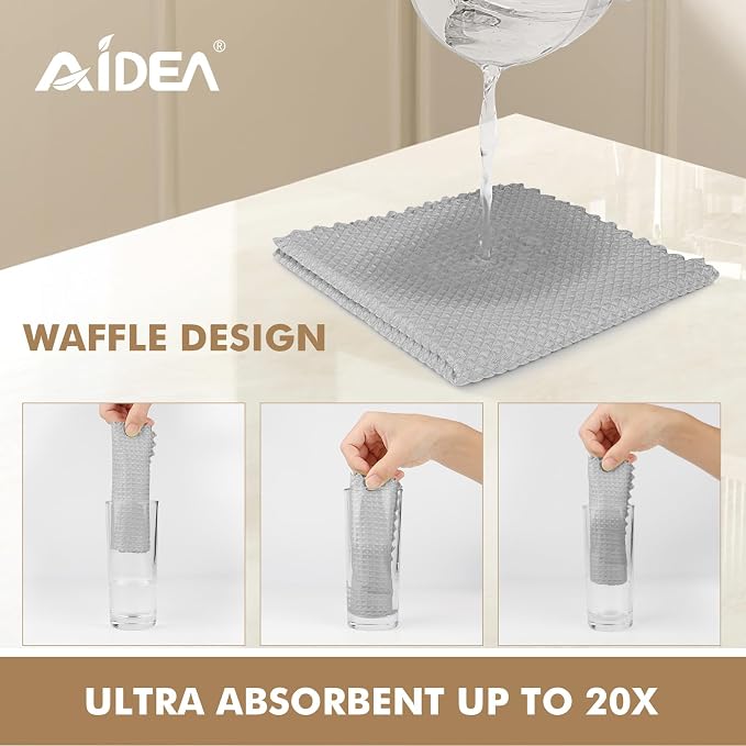 AIDEA Microfiber Glass Cleaning Cloth-12PK,Magic Cleaning Cloth Grey 11×11" | Lint Free Cloth Polishing Cleaning Rags, Barista Coffee Towel, Stainless Steel Wipes for Glass, Windows, Mirrors, Windshield