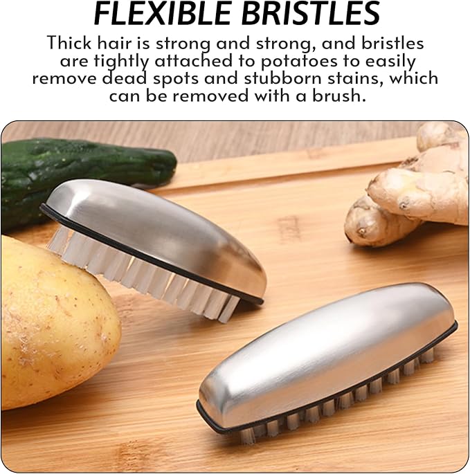 Vegetable and Fruit Cleaning Brush, 304 Stainless Steel Cleaning Brush, Microfiber Scrubbing Pad, Multipurpose Kitchen Tool (White)