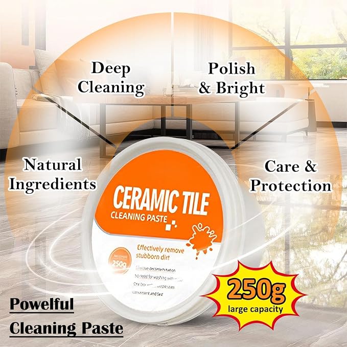 Tile & Grout Cleaner Paste, Bathroom Cleaner Fast Acting Non Toxic Cleaning Paste for Shower Tile, Ceramic, Granite, Porcelain, Marble Floor, Appliances & Fixtures, Removes Old Stains-250g