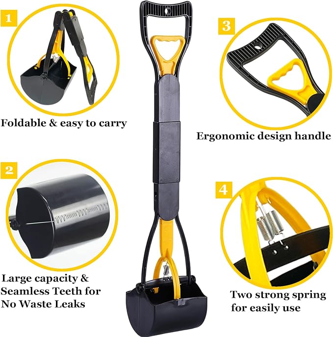ienjoyed 2-Pack Pooper Scooper for Large Small Dogs Heavy Duty, 32" Long Handle Poop Scoop for Yard, Grass, Gravel, Dog Poop Grabber with High Strength Material and Durable Spring