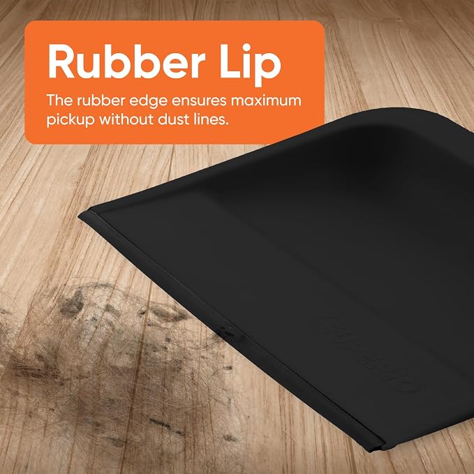 Superio Clip-On Dustpan with Rubber Lip - 10-inch Wide Durable Plastic Dust Pan with Comfort Grip Handle, 2-Pack (Black)