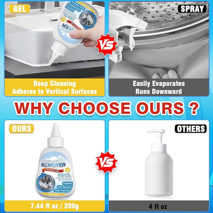 Mold Remover Gel 8 Fl Oz – Deep Cleaning Gel for Washing Machine Gasket, Bathroom Mold, Tile Grout, Shower, Sink & Caulk – All-Purpose Household Mold & Stain Cleaner
