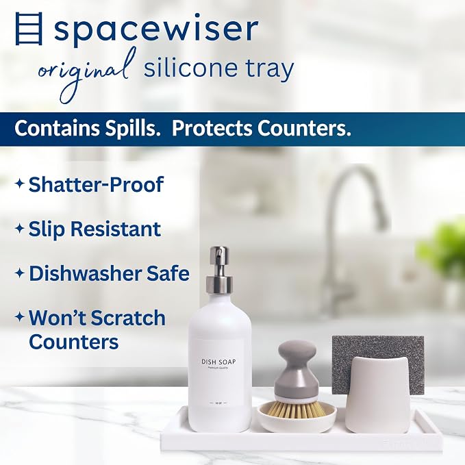 Spacewiser Countertop and Vanity Tray - 2 PC Large 11.7" Silicone Bathroom Trays, Counter Organizer, Dish Soap Sponge Holder Kitchen Sink Tray Organizer, Sink Caddy Toothbrush Key Kitchen Soap Trays