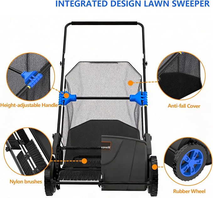 21 Inch Leaf & Lawn Sweeper – Push Powered Garden Sweeper for Grass Clippings, Leaves & Debris – Manual Push Yard Sweeper