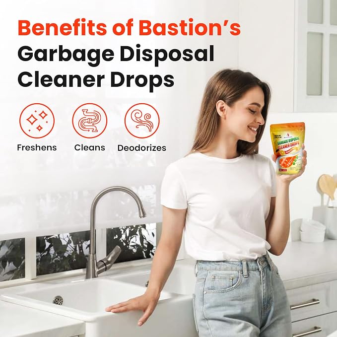 Garbage Disposal Cleaner and Deodorizer Drops Bundle -Orange & Lemon Scented Kitchen Sink Freshener Pods & Drain Odor Eliminator Disposer Care Balls by Bastion