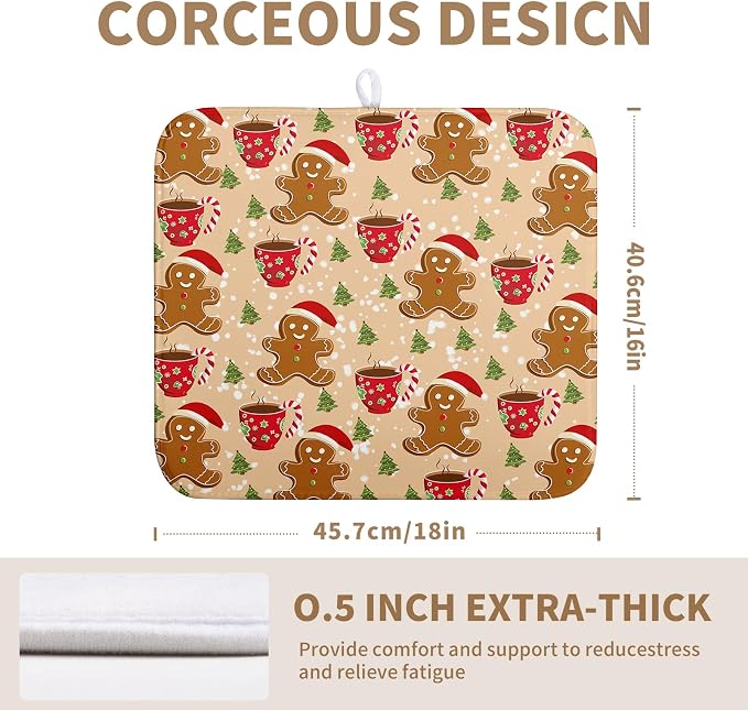 Christmas Gingerbread Man Dish Drying Mat for Kitchen Counter 16x18 Inch Winter Cute Candy Cane Hot Cocoa Xmas Tree Microfiber Drying Mats Orange Super Absorbent Dish Drainer Mats Washable Dish Pad