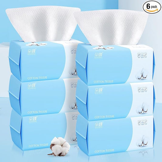 Cotton Facial Dry Wipes 100 Count, Deeply Cleansing Disposable Face Towel Wash Cloth, Multi-Purpose for Skin Care, Make-up Wipes, Face Wipes and Facial Cleansing (6 Pack)