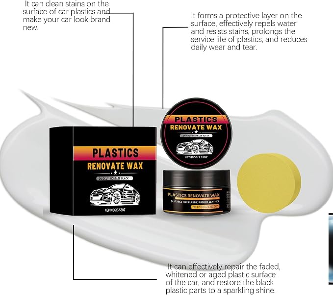 Advanced Plastic Restorer Paste for Cars - 3.5oz Scratch Repair & Cleaner, Long-Lasting Ceramic Coating for Interior & Exterior Trim, Dashboard, Bumpers - Revives Faded Black Plastic, Non-Greasy