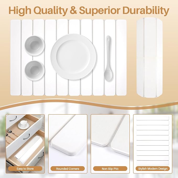 2 PCS Quick Dry Stone Dishes Mats for Kitchen Counter,Collapsible Quick Drying Dish Mats,Ultra Absorbent Diatomaceous Earth Mats for Dishes Bottles Cups, Match Any Countertop（White 24"×16"& 8"x4"）