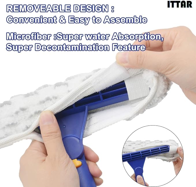 ITTAR Window Squeegee with 2 Sets Stainless Steel Pole, Squeegee Cleaning Tools with Microfiber Pads, 60"-72" Telescopic Window Washing Kit, Professional Squeegee Cleaner for Home Car Outside Glass