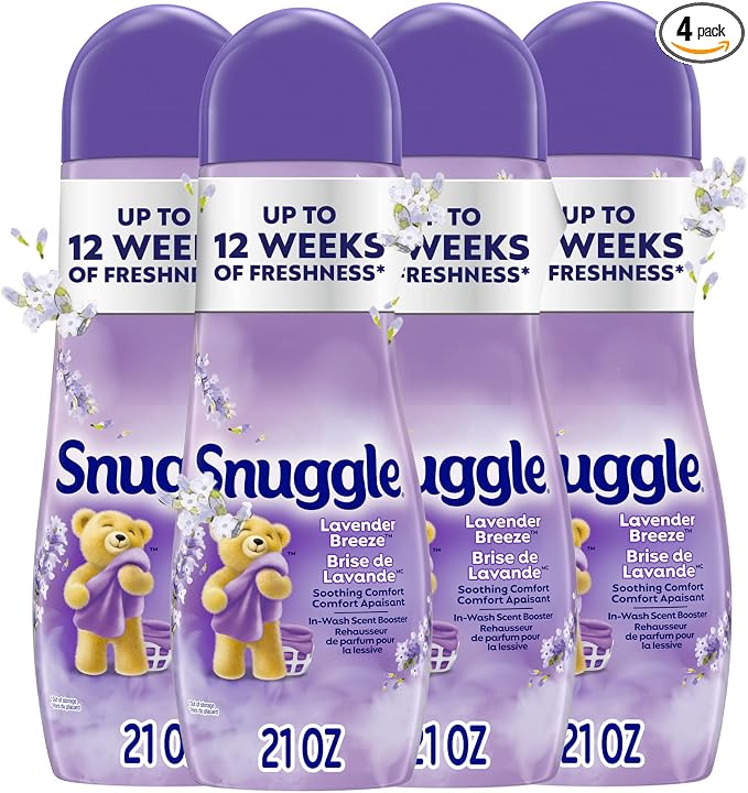 Snuggle In Wash Scent Booster, Lavender Breeze, 21oz, 4-Pack | Fragrance enhancer for clothes, bedding and activewear, HE safe, Bead form, Works in all machines and water temperatures