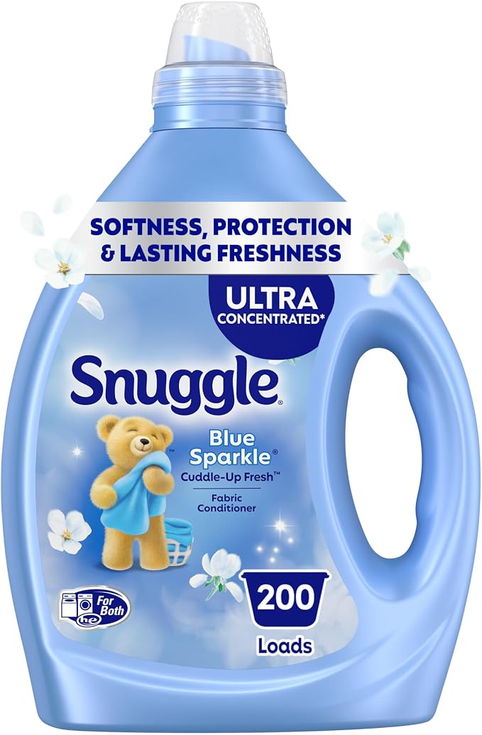 Snuggle Fabric Softener Liquid, Blue Sparkle, 80oz, 200 Medium Loads | Ultra Concentrated Formula, Long-Lasting Freshness, Softens Fabrics, Reduces Static and Wrinkles, Helps Protect Color