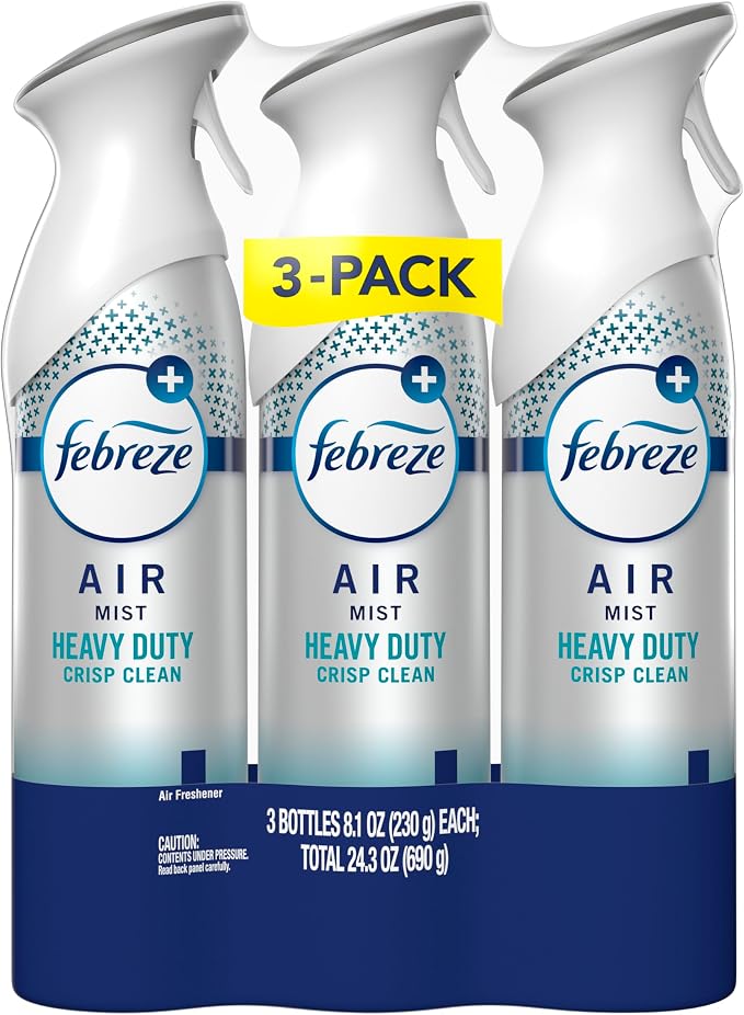Febreze Air Mist, Air Freshener Spray, Odor Fighting Room Spray, Deodorizer for Home Bathroom Kitchen Office Apartment Dorm Room Classroom, Heavy Duty Crisp Clean Scent, 8.1oz (Pack of 3)
