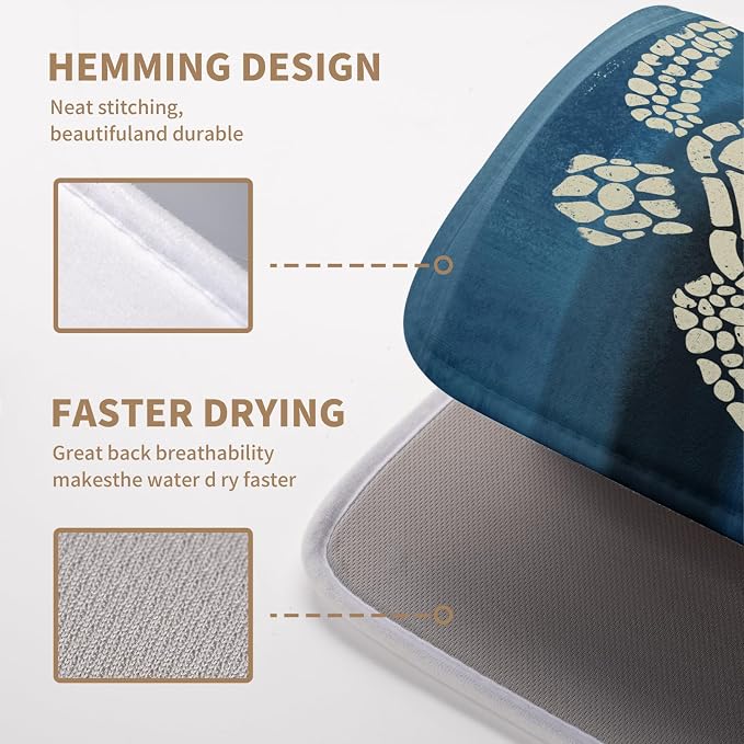 Sea Turtle Dish Drying Mat Summer Ocean Animal Dish Drainer Rack Mat 16 X 18 Inch Dark Blue Microfiber Absorbent Drying Mat for Kitchen Counter