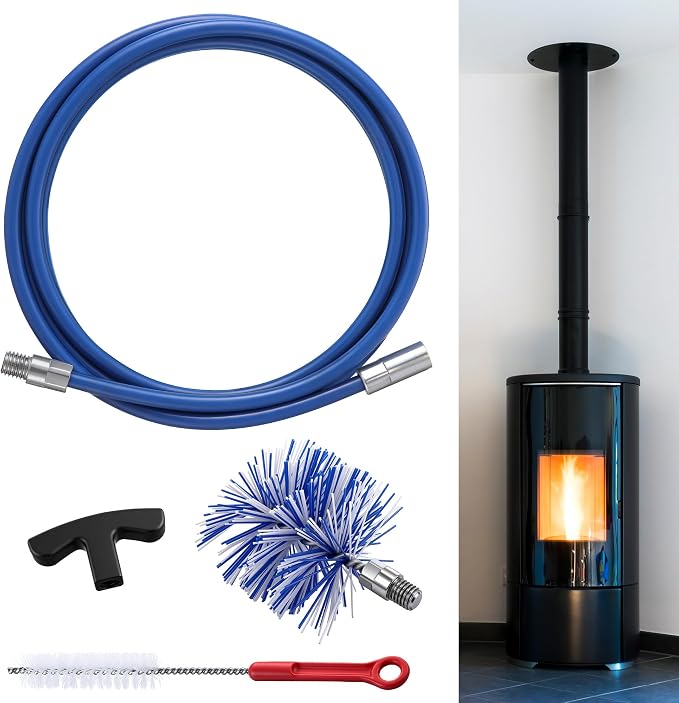 Dreyoo Pellet Stove Cleaning Brush Kit, 10 FT Flexible Steel Rod with 4" Brush Head, T Handle, Multi Purpose Flue Detail Cleaner, Nylon Stove Flue Pipe Kit for Pellet Furnace Exhaust Pipes