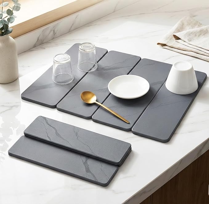 Stone Drying Mat for Kitchen Counter, 24"×16" | Diatomaceous Earth Dish Drying Mat, Absorbent Drying Stone Mat for Modern Kitchen Countertop