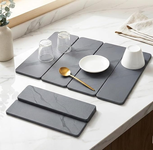 Stone Drying Mat for Kitchen Counter, 24"×16" | Diatomaceous Earth Dish Drying Mat, Absorbent Drying Stone Mat for Modern Kitchen Countertop