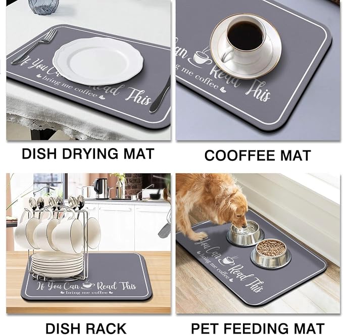 Coffee Bar Mat for Countertops 23inx15in,Absorbent Hide Stain Anti-Slip Cafe Bar Accessories Fit Under Coffee Machine Mat,dish drying mats for kitchen