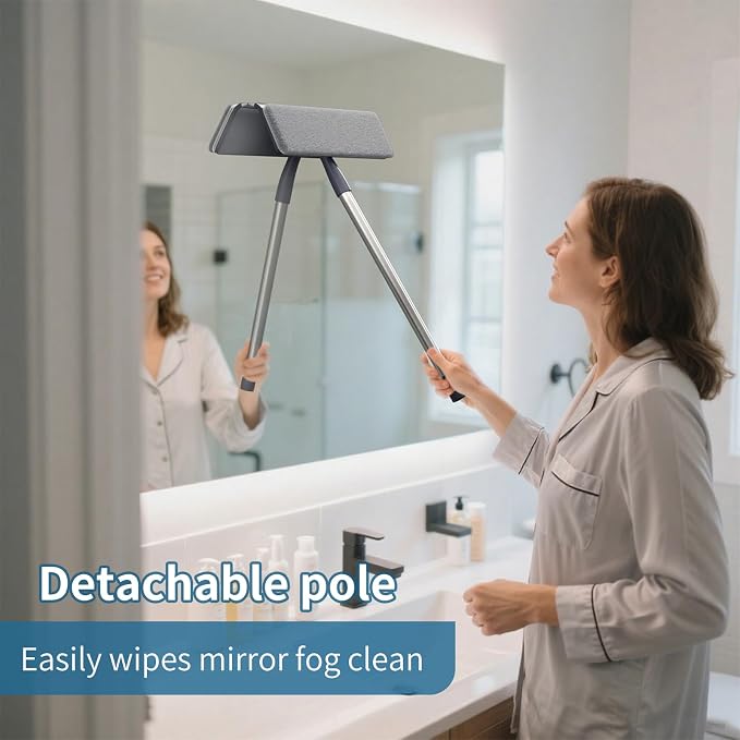 3 in 1 Window Squeegee for Home, Window Cleaning Kit with 60" Extension Pole, Professional Window Cleaner Tool for Outdoor Windows, Glass, Mirrors, Screens with 3 Microfiber Cloths & Screen Brush