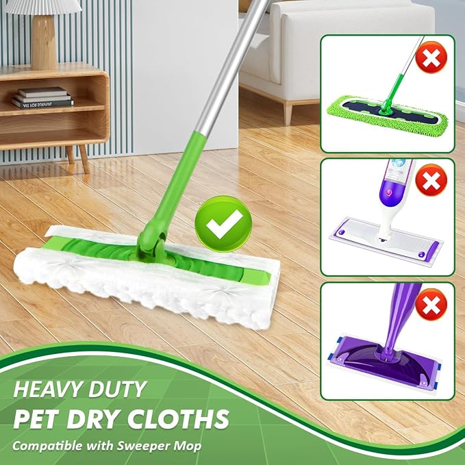 GLIMGLINT Heavy Duty Dry Sweeping Cloths Compatible with Swiffer Sweeper, Disposable Duster Mop Pads Refills for Floor Cleaning, Pet Hair, Dust and Dirt, Dry Cloths for Wood Floors, 32 Count