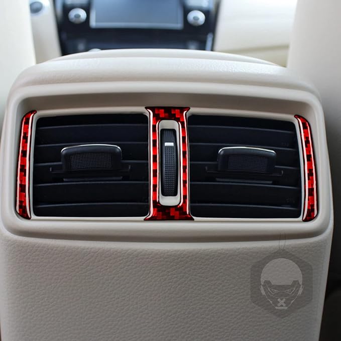 Red Real Carbon Fiber Trim for Nissan Rogue Accessories | for 2014-2020 / Rogue Sport 2017-2022 Rear Air Conditioner Central Outlet Vent Sticker Interior Thick Overlay Decal