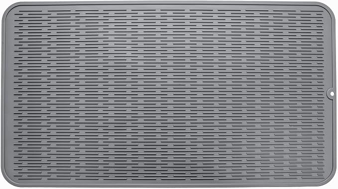 MicoYang Silicone Dish Drying Mat for Multiple Usage,Easy clean,Eco-friendly,Heat-resistant Silicone Mat for Kitchen Counter or Sink,Refrigerator or Drawer Liner Grey 4XL 32 inches x 18 inches