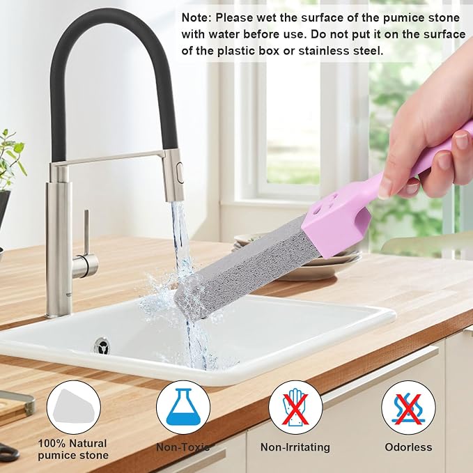 Herda 8-Pack Pumice Stone Scouring Stick with 2 Universal Handles, Pumice Stone for Cleaning Stove, Toilet, Tub, Grill, Swimming Pool, Sink, Removes Hard Water Rings, Calcium Deposits, Rust Buildup