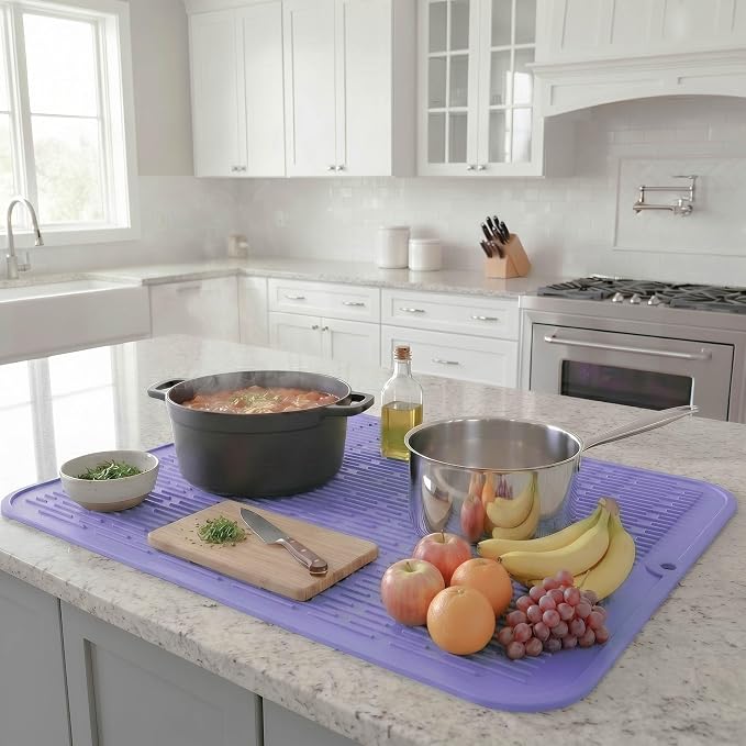 MicoYang Silicone Dish Drying Mat for Multiple Usage,Easy clean,Eco-friendly,Heat-resistant Silicone Mat for Kitchen Counter or Sink,Refrigerator or Drawer Liner Light Purple 2XL 24 inches x 18 inches