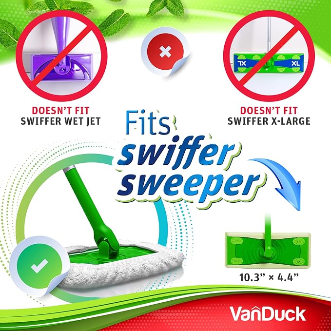 VanDuck Reusable 100% Cotton Mop Pads for Swiffer Sweeper (8-Pack) | Mop not included, reusable terry cloth mop covers, cotton replacement refills, machine washable wet mopping pads