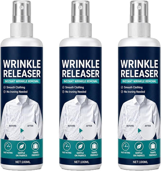 Wrinkle Release Spray Travel Size, Travel Wrinkle Release Spray, No Iron Needed, Fabric Freshener, Anti‑Static, 3.38oz Leak‑Proof Bottle for Clothes, Linens & Upholstery (3pcs)