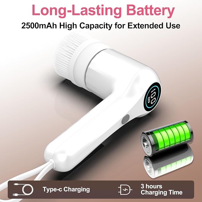Electric Spin Scrubber, 44 in-lbs High Torque Shower Scrubber & LED Display, 6 in 1, Variable Speed Cordless Shower Cleaner Brush for Cleaning Bathroom, Kitchen, Toilet, Bathtub, Car