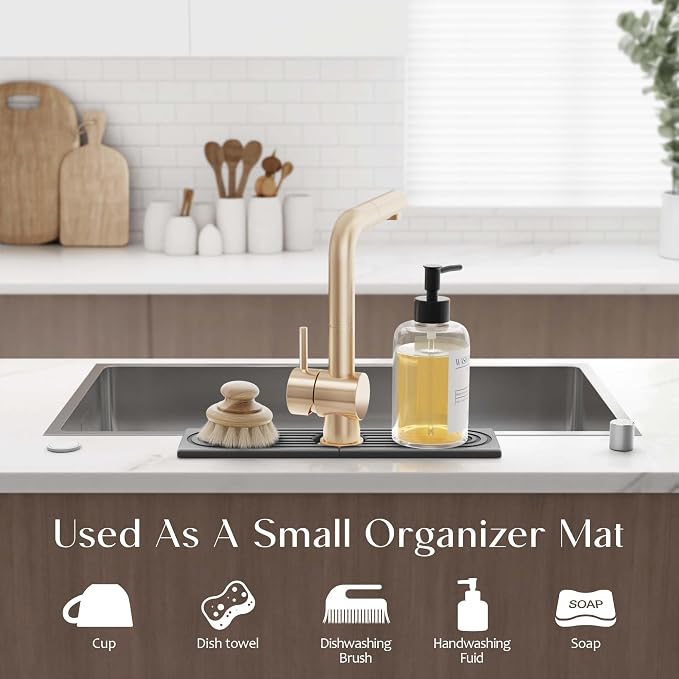 Eormoe Kitchen Sink Faucet Mat - 15.7in Diatomite Sink Protectors for Kitchen Sink, Stone Sink Splash Guard for Kitchen Counter Sink Accessories (Dark Grey, 15.7'' x 3.9'')