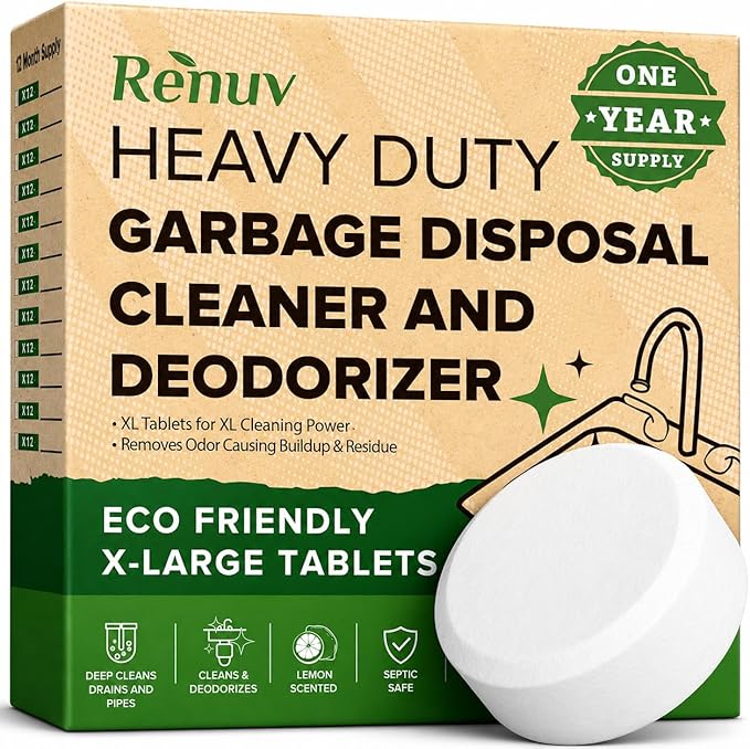 Renuv® Garbage Disposal Cleaner + Dishwasher Cleaner Bundle | Heavy Duty Kitchen Appliance Deep Cleaning, Descaling and Deodorizing, 12 Tablets of each