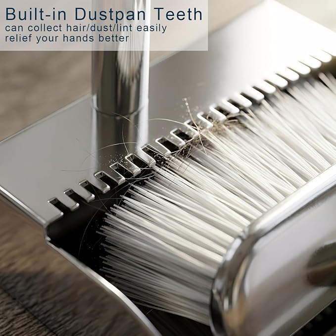 Soft Bristle Broom & Stainless Dustpan Set, Silver, Tile/Wood/Composite