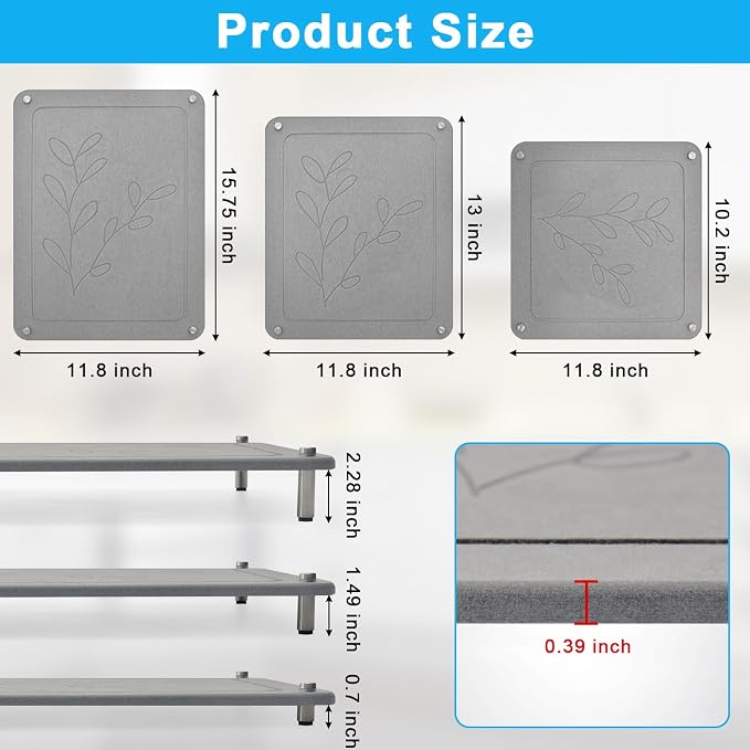 3Pcs Nesting Stone Drying Mat for Kitchen Counter, Quick Drying Dish Drying Mat with Non-Slip Feet, Super Absorbent Heat Resistant Diatomaceous Earth Dish Drying Mat for Dishes, Bottles, Cups-Leaf