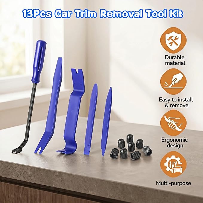 5PCS Auto Trim Removal Tool Kit, No Scratch Plastic Pry Tools for Car Dashboard Radio Audio Installer, Interior Door Clip Fastener Remover Set, Blue