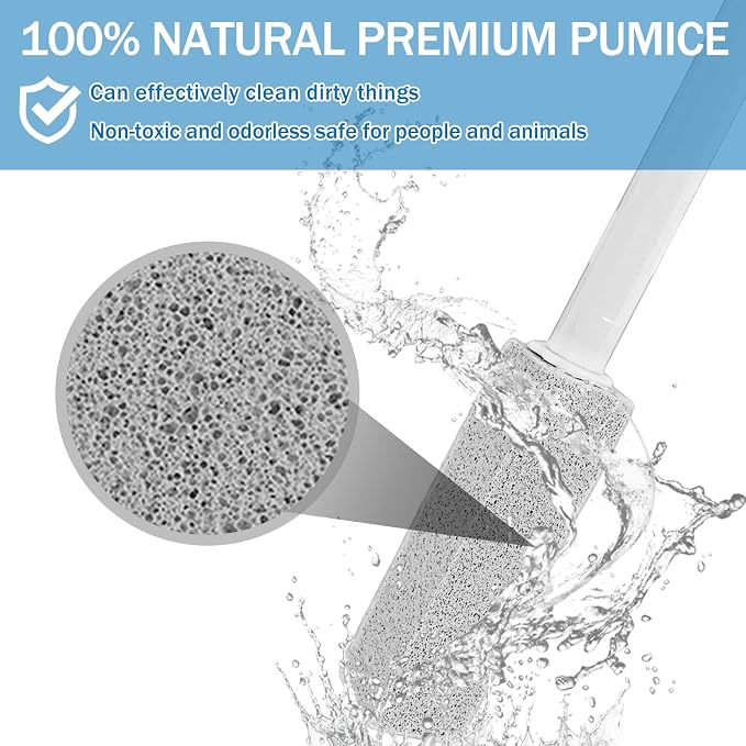 HUFAND Pumice Stone Toilet Bowl Cleaner with Long Handle, 5 Replaceable Heads, Ocean Scent, Hard Water Ring Remover for Grills, Tiles, Bathtubs, Sinks