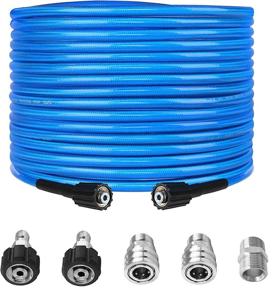 High Pressure Washer Hose 50 FT X 1/4 Inch, Kink Resistant Power Washer Extension Replacement Hose With Heavy Duty M22 Female x 3/8" Quick Connect Kit, 3000 PSI