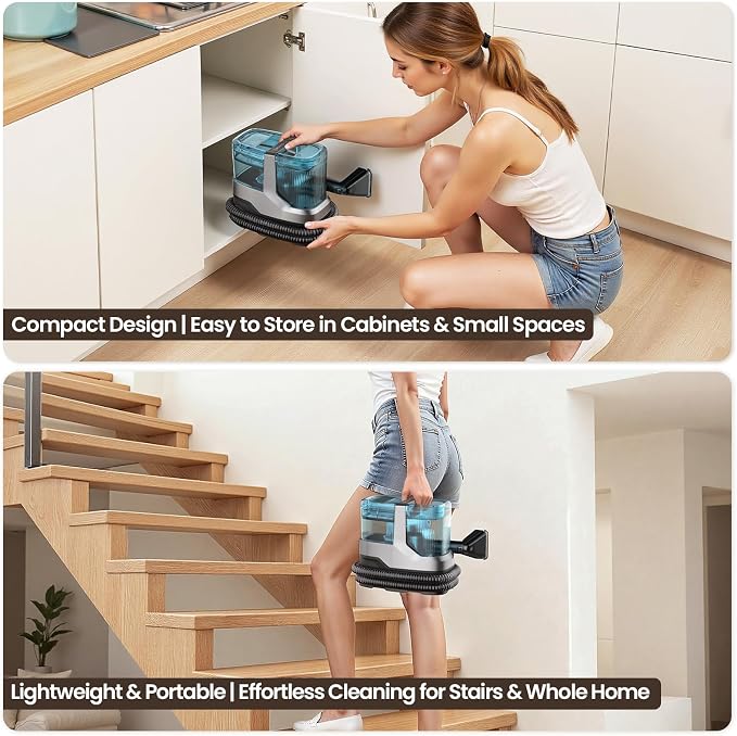 Portable Steam Carpet Cleaner, 203°F High Temp Steam & 18,000Pa Suction, Deep Stain & Odor Removal, Spot Cleaner for Pets, Kids, Home Upholstery, Stairs & Car Detailing
