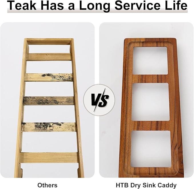 HTB Teak Instant Sink Caddy Organizer, Absorbing Stone Bathroom Tray Grey | Teak, Keep Dry, Caddy Organizer, Water Absorbing Stone, Non-Slip, Bathroom, Quick Drying, Grey